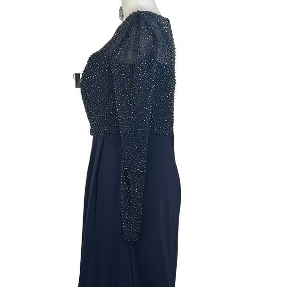 La Femme 24895 Navy Beaded Illusion Long Sleeve Prom Gown NWT Size 6 $420 MSRP - Picture 10 of 16
